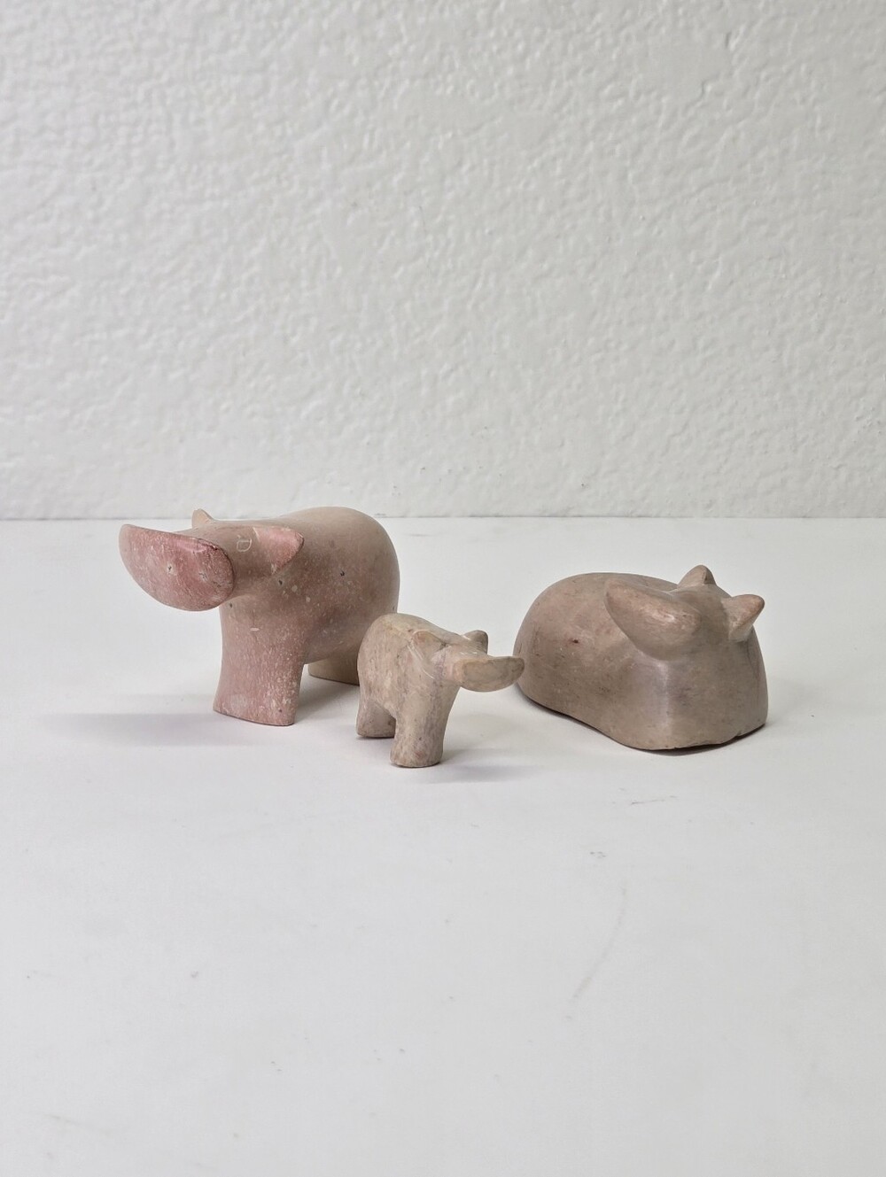 VTG Soapstone Hippopotamus Family Figurines African Art Hippo Carvings 3pc